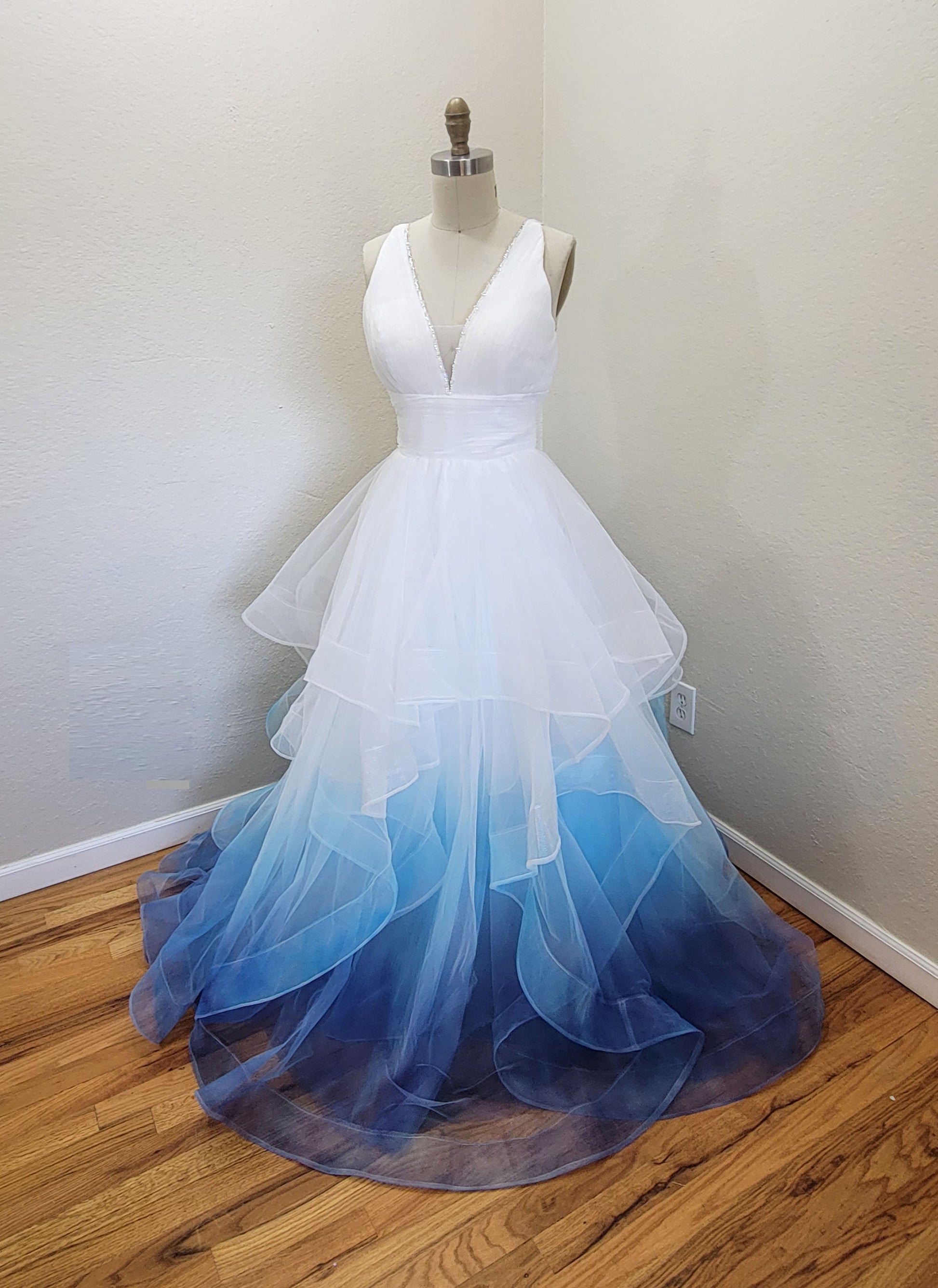 Custom made deep V ombre cascading wedding dress My Store Custom made deep V ombre cascading wedding dress My Store