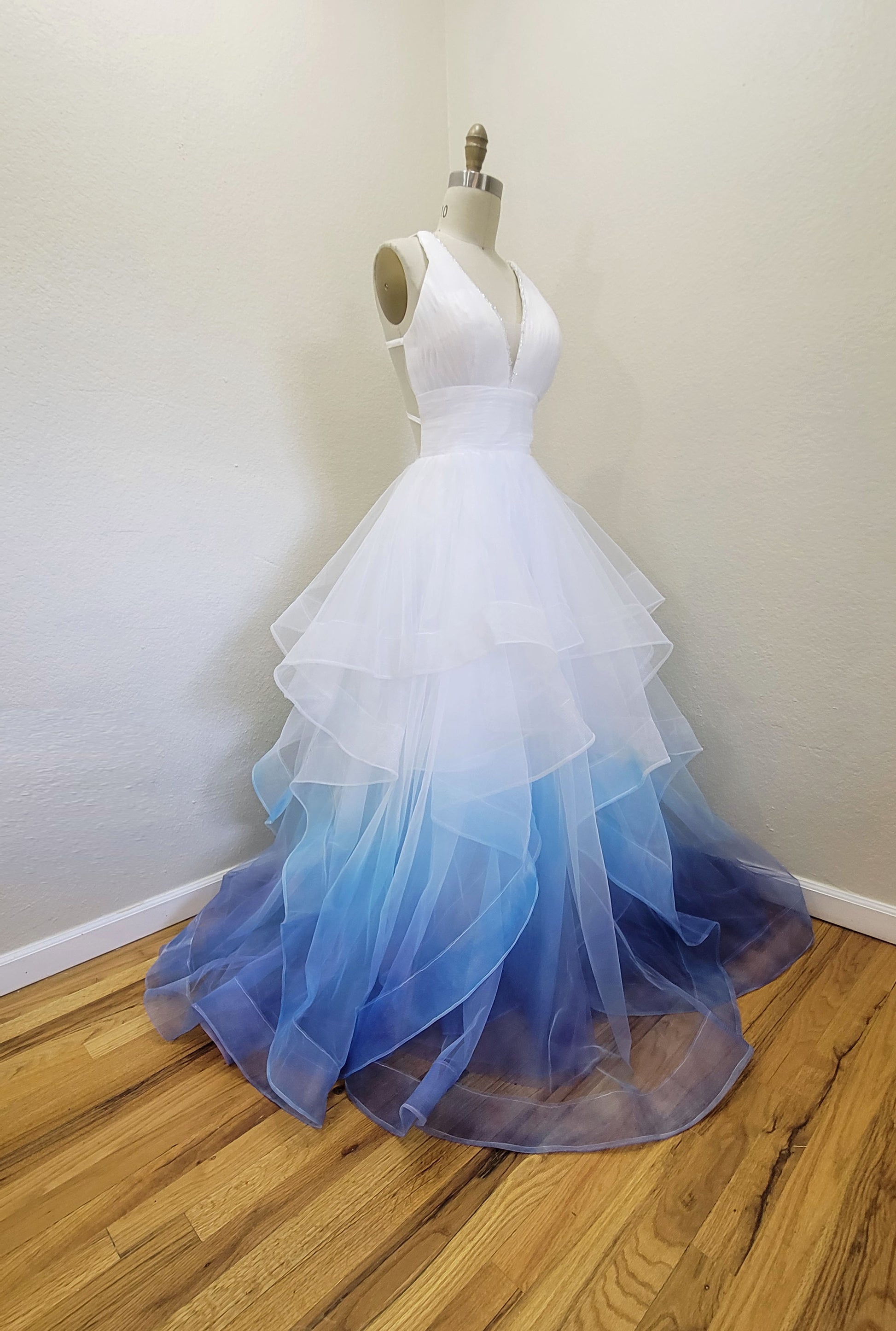 Custom made deep V ombre cascading wedding dress My Store Custom made deep V ombre cascading wedding dress My Store